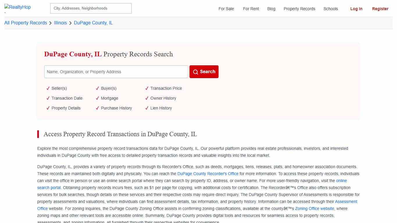 DuPage County, IL Property Records Owner Search, Mortgage Liens & Transaction History RealtyHop