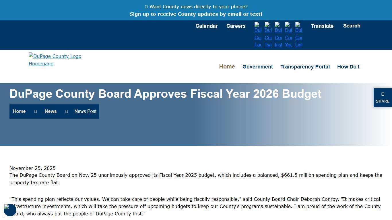 DuPage County Board Approves Fiscal Year 2026 Budget DuPage Co, IL